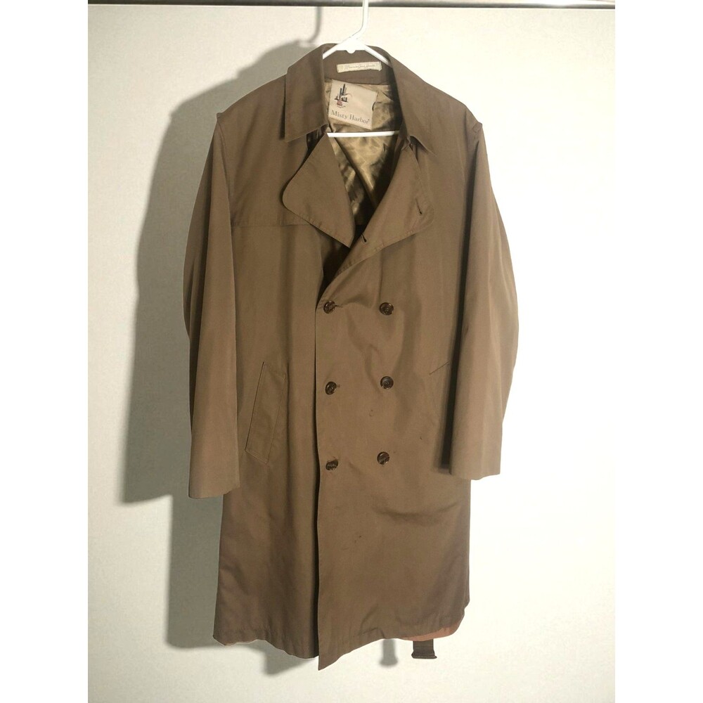 Vintage Misty Harbor Trench Coat Mens 40 Long Khaki Belted USA Rain 80s w/ liner